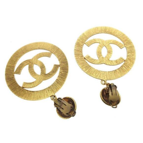 Chanel Hoop Dangle Earrings Clip-On Gold 27 181464 - Picture 2 of 5